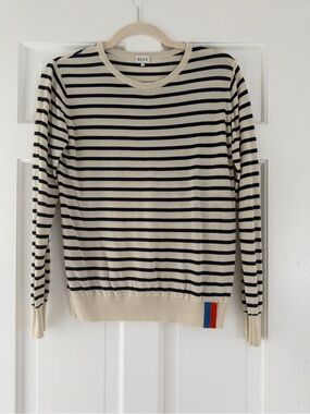 KULE Women's Cream and Navy Striped Crewneck Sweater